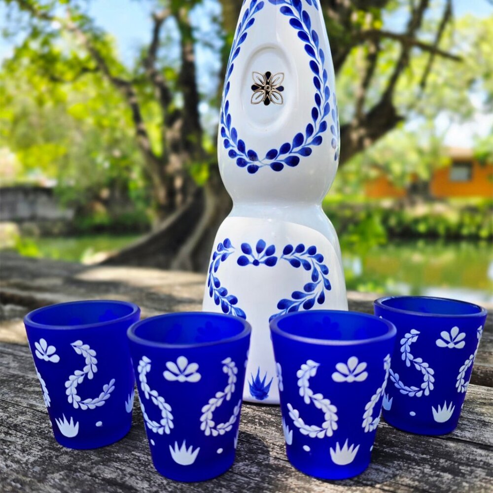 Clase Azul Tequila Bottle with 4 Blue Shot Glasses